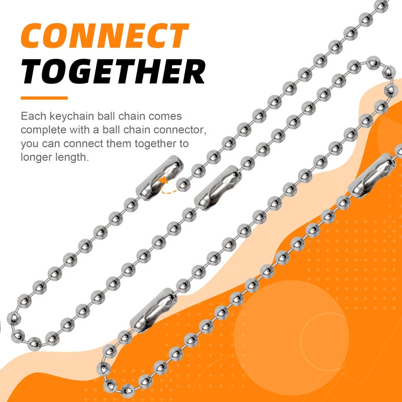 Hapy Shop 200 pcs 100 mm Long Bead Connector Clasp Ball Chains Keychain Tag Keychain Ball Chain 2.4 mm Diameter Adjustable Antiqued Metal Bead Steel Chain - Image 4